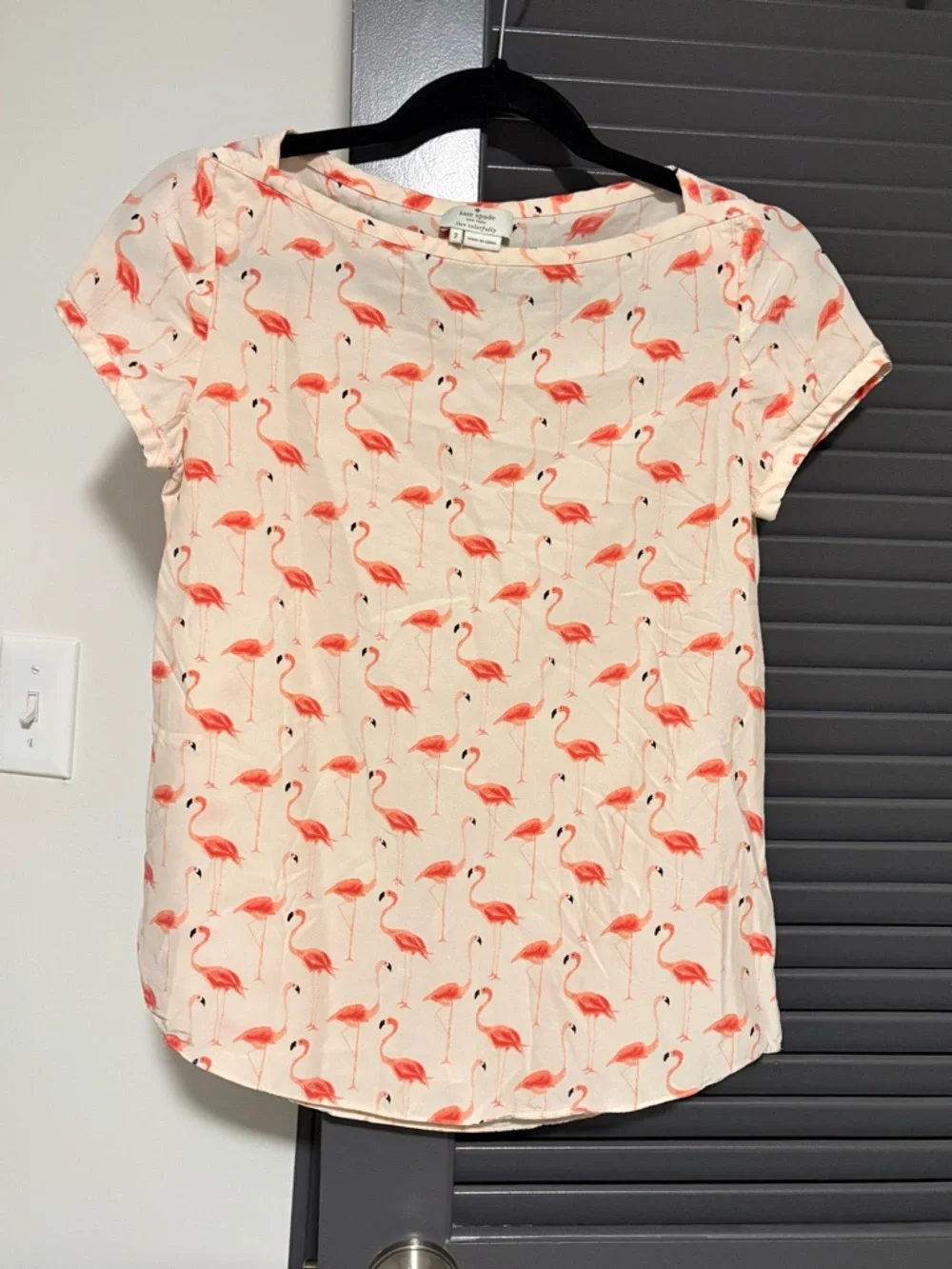 Kate Spade Pure Silk Pink Flamingo Print Top